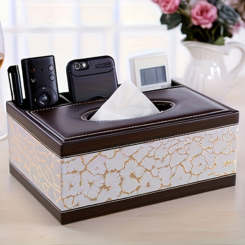 Elegant Faux Leather Tissue Box Holder With Remote Control And Desktop Organizer - Chic Living Room Decor Accessory