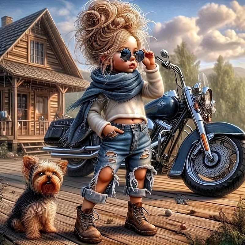

Cool Young Girl And Yorkie Dog Motorcycle Theme 5d Diamond Painting Kit, Full Drill Round Rhinestones Embroidery Artwork, High-definition Canvas, Diy Craft Home Decor, 40x40cm