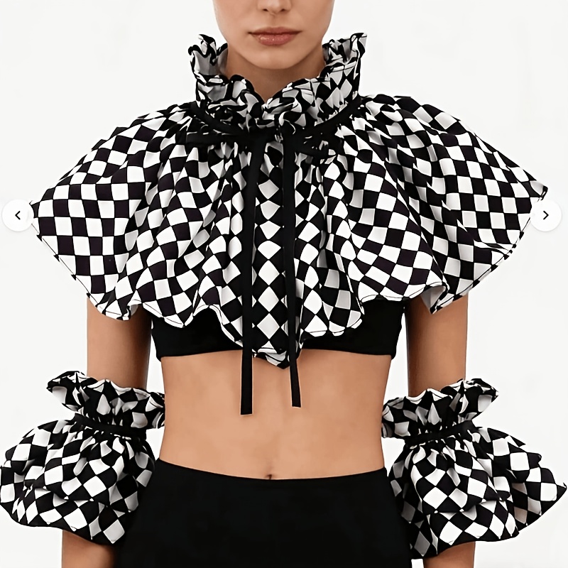 TEMU An Easter Halloween Black And White Checkered Detachable And Adjustable Fake Collar Clown Costume For Magic Shows, Performances, Cosplay, And