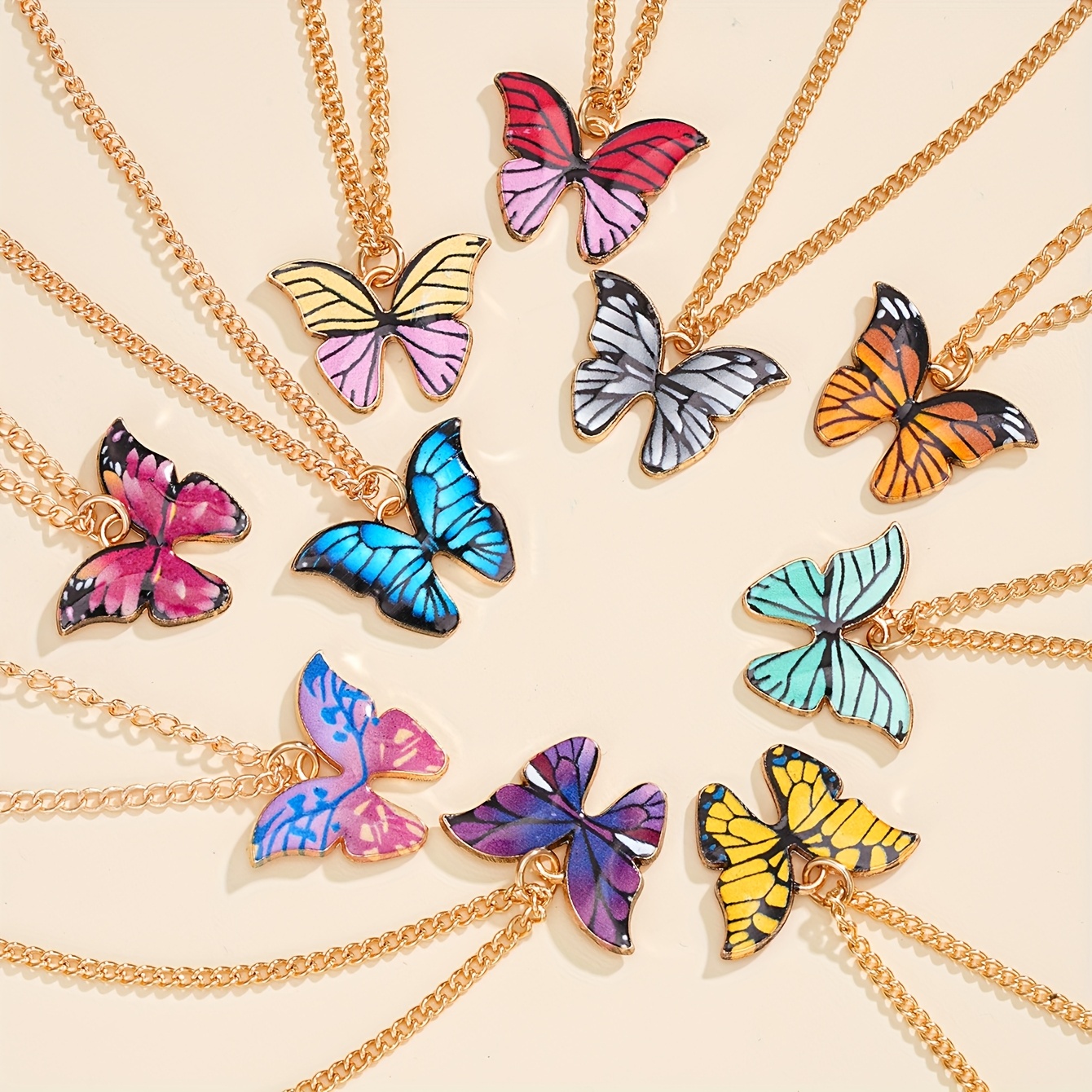 10pc Colorful Butterfly Y2K Pendant Necklace Set