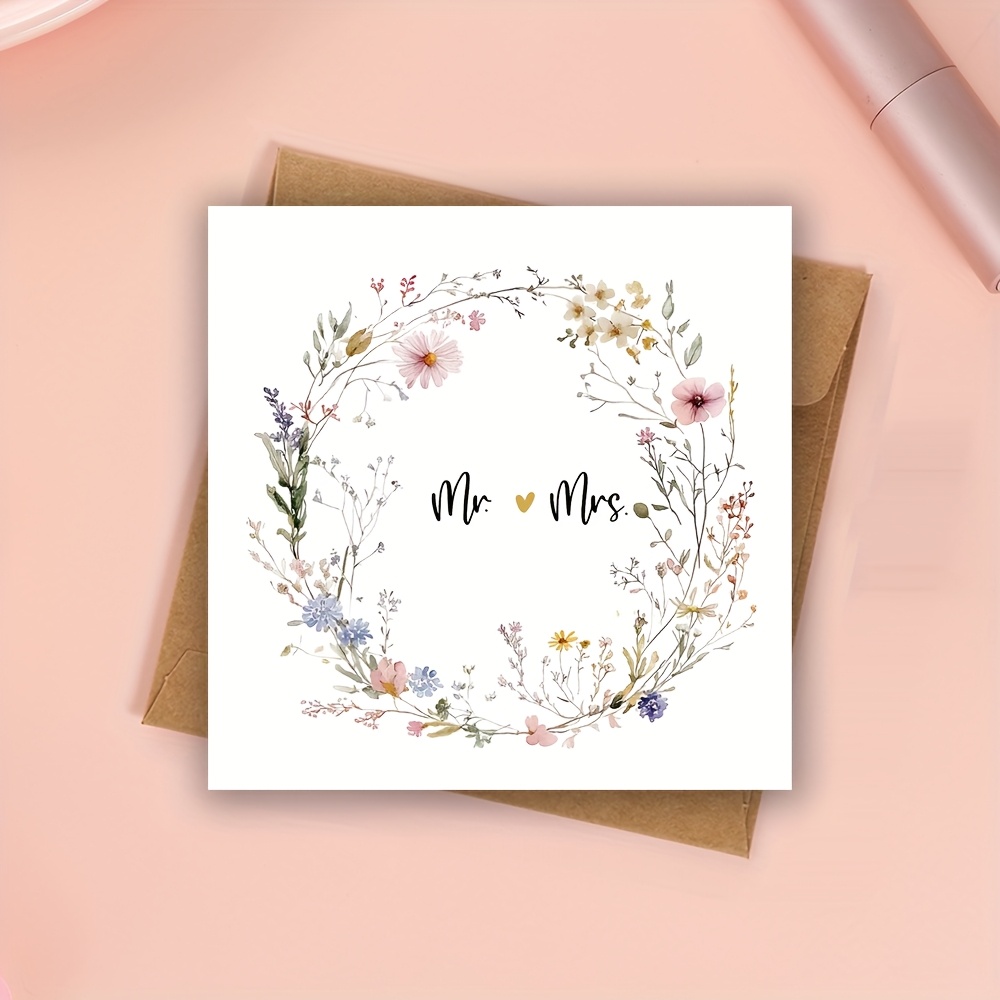 Wedding Floral Card, Couple Greeting, Anniversary, Congratulations Engagement Card, Wedding Gift Card