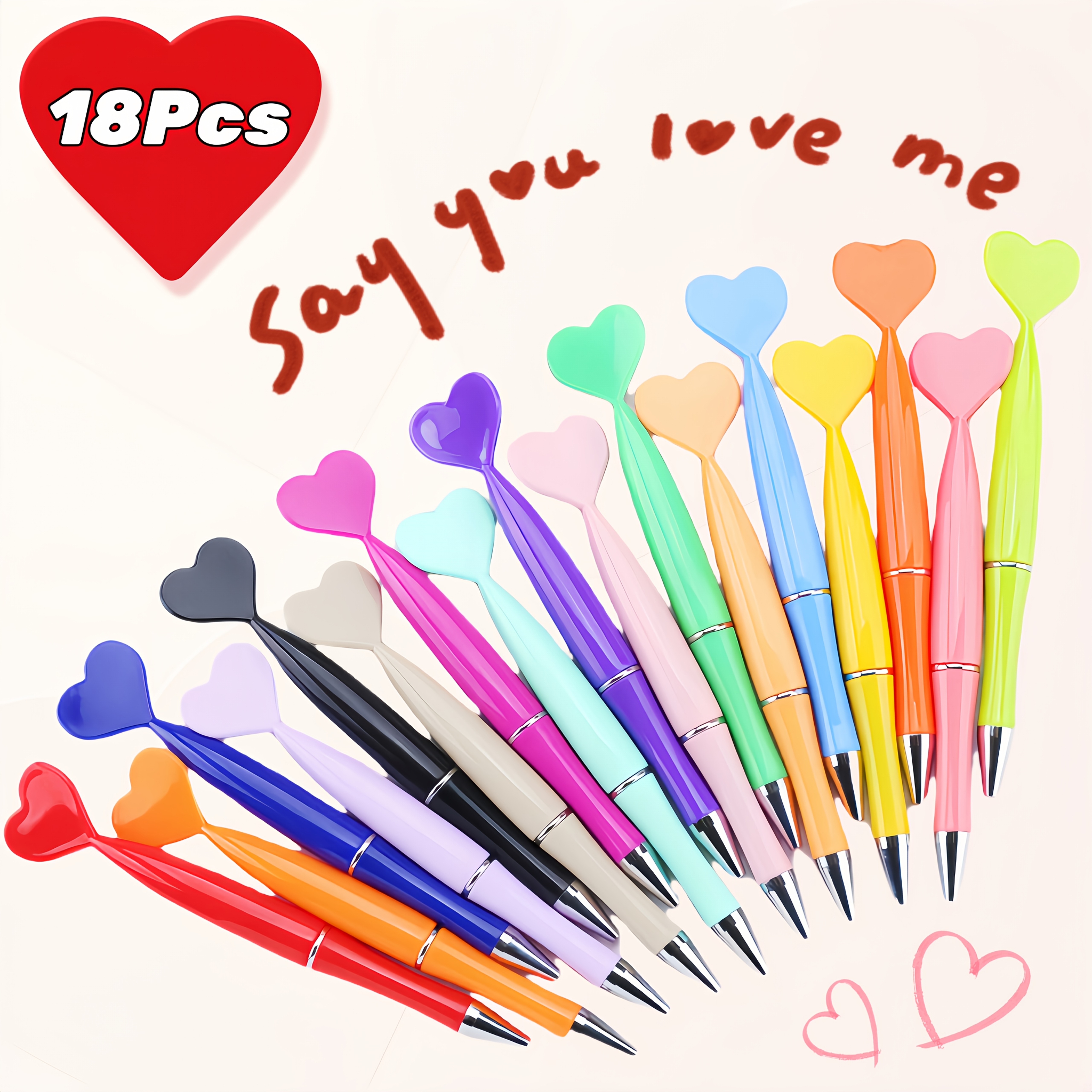 

18pcs Heart-shaped Ballpoint Pen Set, Twistable Premium Plastic Pens, Pens, With Oval Body, For Valentine's Day, Creative Gift For Daughter And Mother, Wedding Party Pens, Suitable For 14+