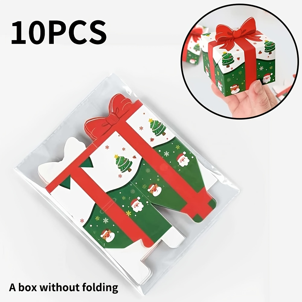 TEMU 5/10pcs Christmas Party Gift Boxes, 2d Flat 3d Embossed With Red , Handmade Folding Packaging Box, Family Christmas Party, Office Secret Santa,