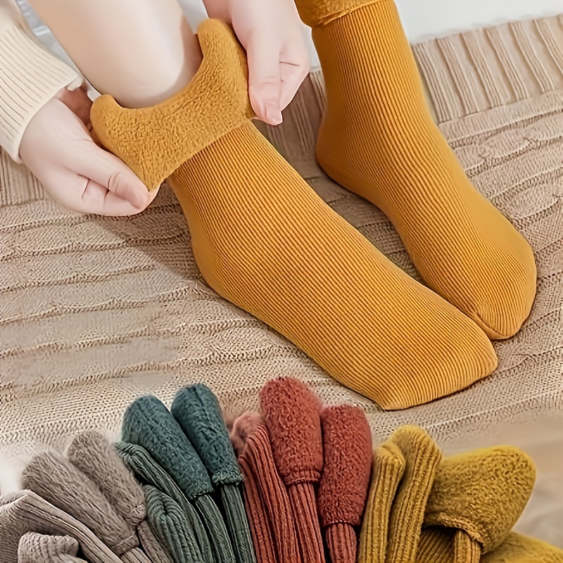 TEMU 4pcs Cozy & Warm Women's Winter Socks - Soft, Thick Fleece-lined Snow Socks For And Style, Casual, Floor Socks