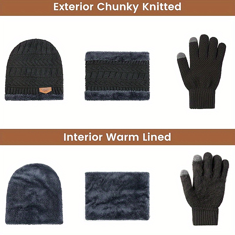 Ensemble 3 en 1 pour l'hiver : Bonnet, écharpe et gants tactiles pour hommes et femmes - Tricot chaud doublé en polaire, vêtements d'hiver pour femmes, gris foncé