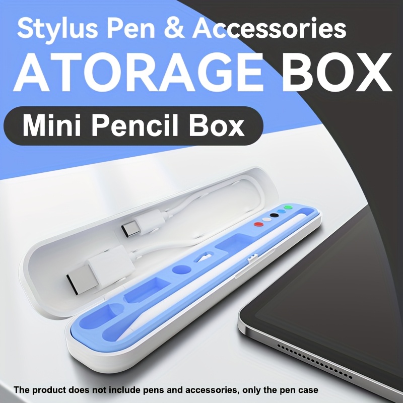 

[protective] Shock-absorbent Pencil Case With Lid - Compatible With 1st & , Pen & Accessories Storage Box For Ipad Pencil, White With Blue Accents, Stylish & Design, Pencil Pouch