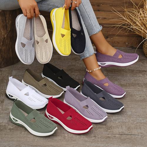2024 trendy womens breathable knit sneakers lightweight fashion lace up with pvc sole for