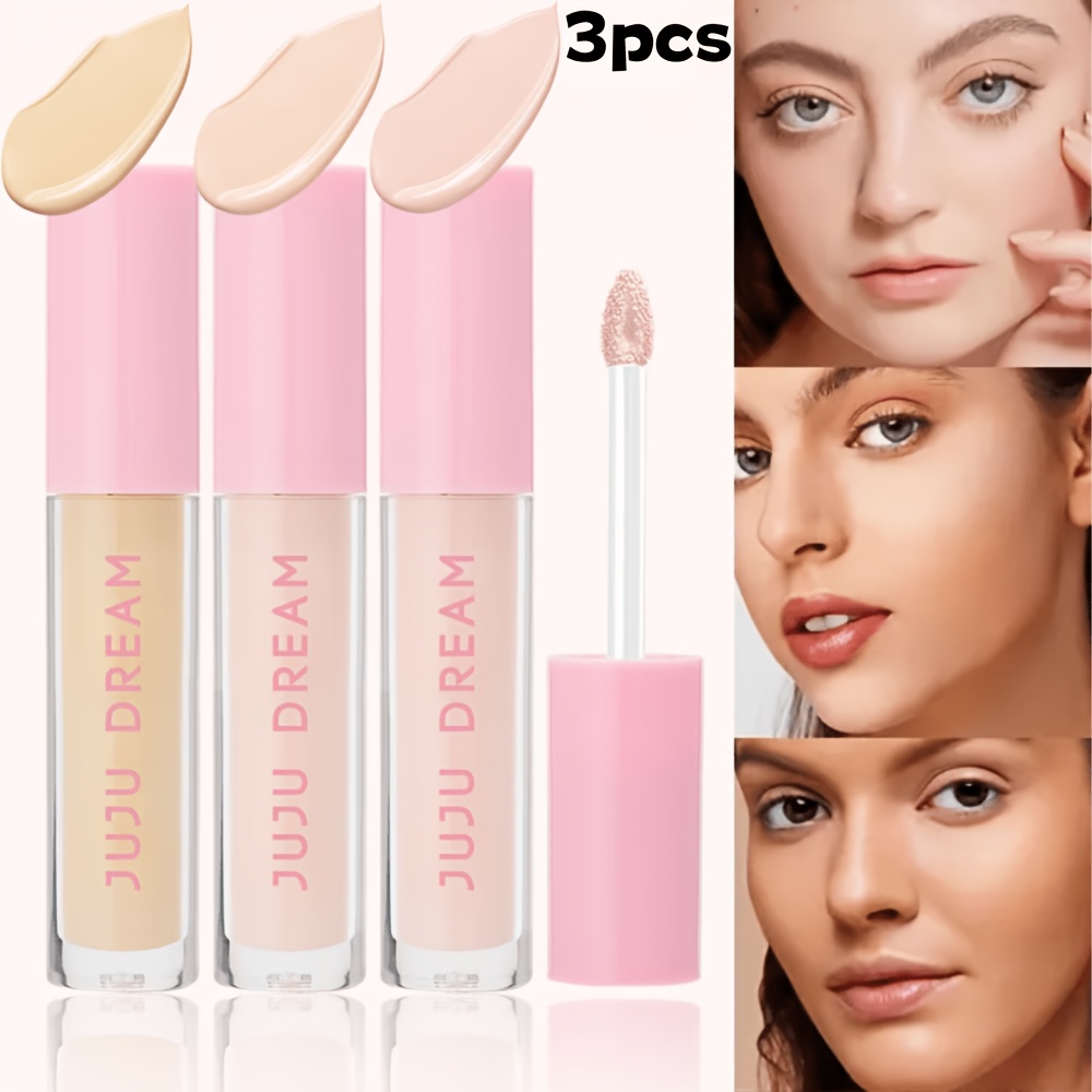 TEMU 3 piezas de corrector de cobertura total, maquillaje base mate hidratante de larga duración, base de ojos a prueba de arrugas e impermeable,