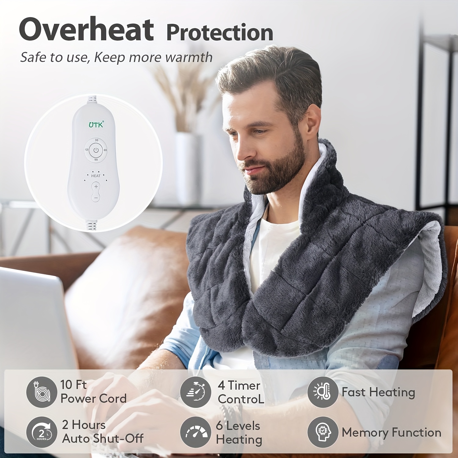 heating pad with 3 times the depth of   shawl electric heater weighted instant heating pad suitable for neck and shoulders heating wrapping with 6 heating options and 4 automatic shut off timers as a christmas gift for mothers blanket shawl Product details 3
