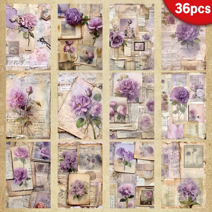 TEMU 36 Sheets A5 (8.26x5.7in) Purple Peony Scrapbook Paper, Vintage , High-quality Craft Paper For Diy Scrapbooking, Handmade Greeting Cards,