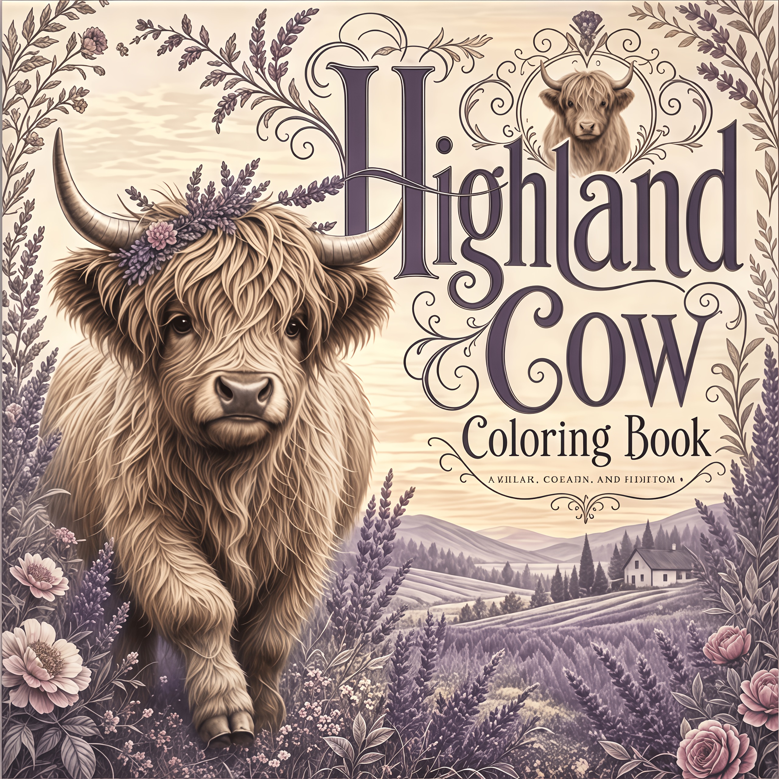 TEMU 1 Book Of 20x20cm, 24 Pages, Single-sided Printed, Easy-to-use Stress- Mandala Adult Coloring Book, Suitable For Women, Highland Cow Coloring