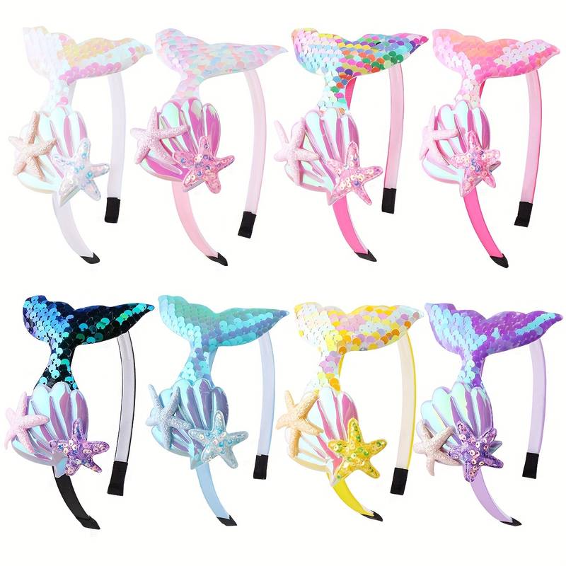 6 Bandeaux Queue De Sirène à Paillettes - Accessoire Fête, Cosplay, Photo - Pour Enfants, Filles, Femmes - Taille Unique