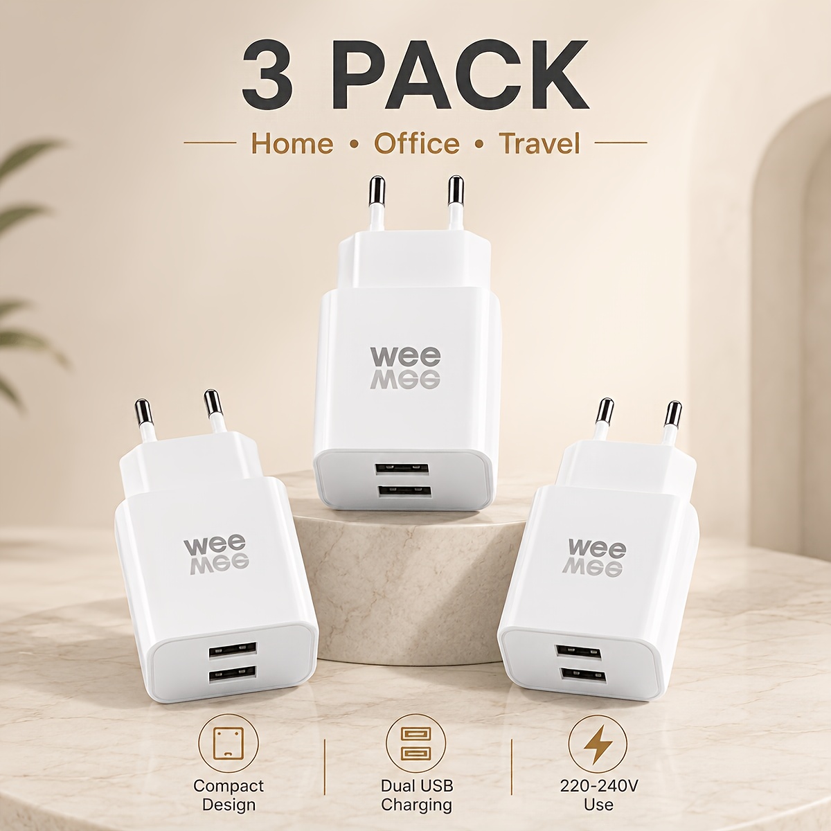 Image of Dual Usb Eu Plug Charger, Reliable 5v 2a Wall Power Adapter With 2 Usb-a Ports For Home, Office, Travel, Phones, Tablets And Small Usb Devices, Multi Packs Options