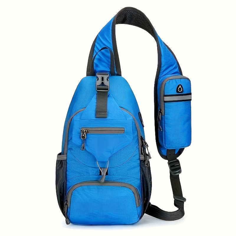 Sport Sling Bag for Men and Women Large Capacity Crossbody Travel and Hiking Bag with Adjustable Strap, Multiple Pockets, Earphone Hole, Nyl