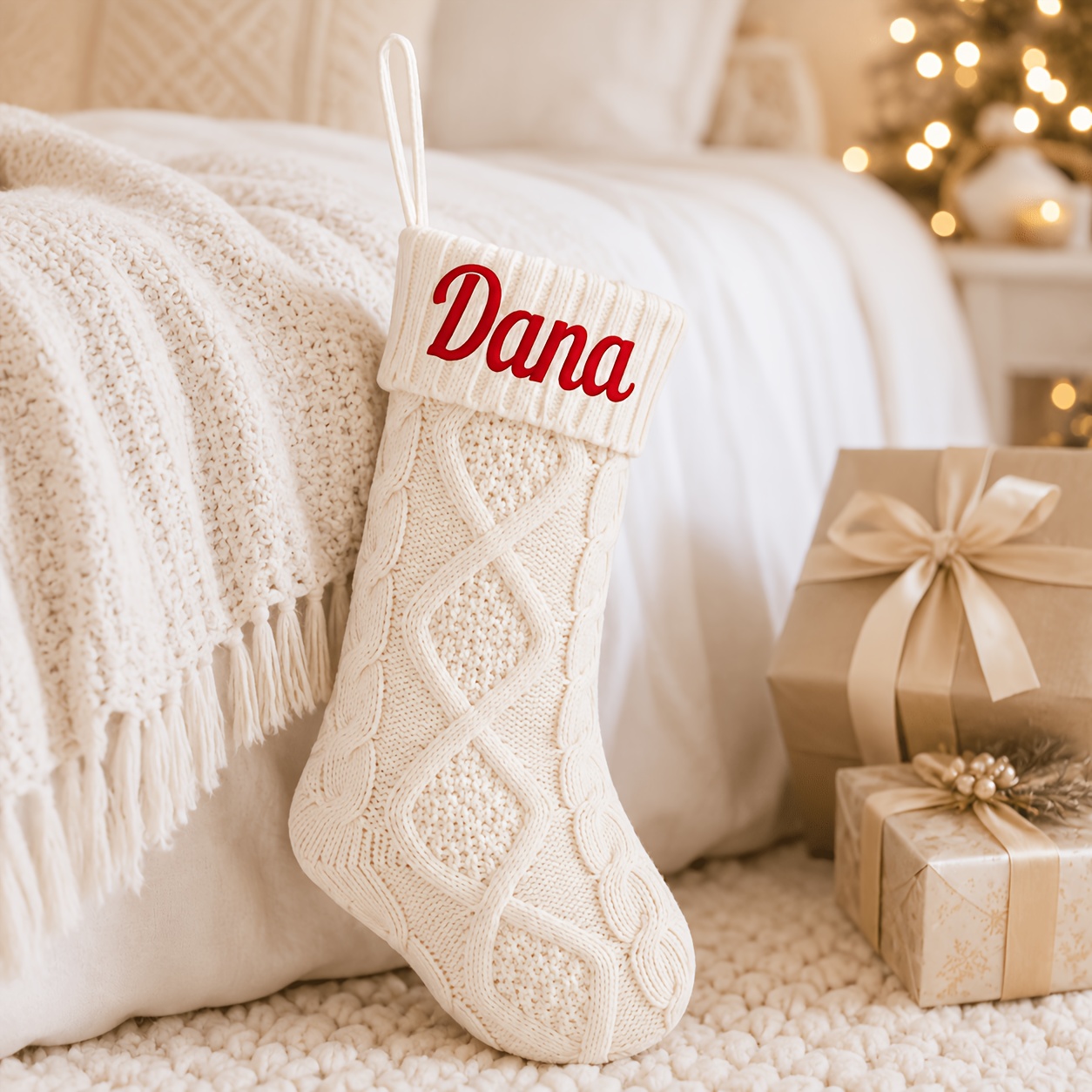 TEMU Personalized Embroidered Christmas Stocking - Name/initials/text Suitable For Holiday Decorations, With Embroidery, Name/text Entry For Gifts,