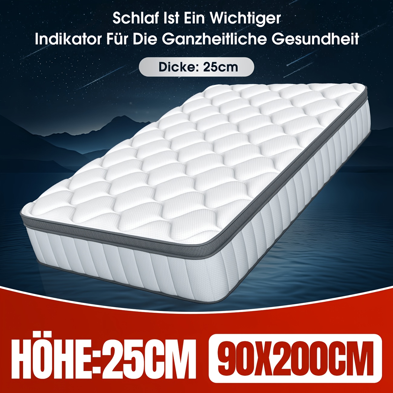 TEMU di qualit� premium 90x200, 140x200 cm, con molle insacchettate premium, ergonomico a 7 zone, altezza 25 cm, grado di rigidit� H3