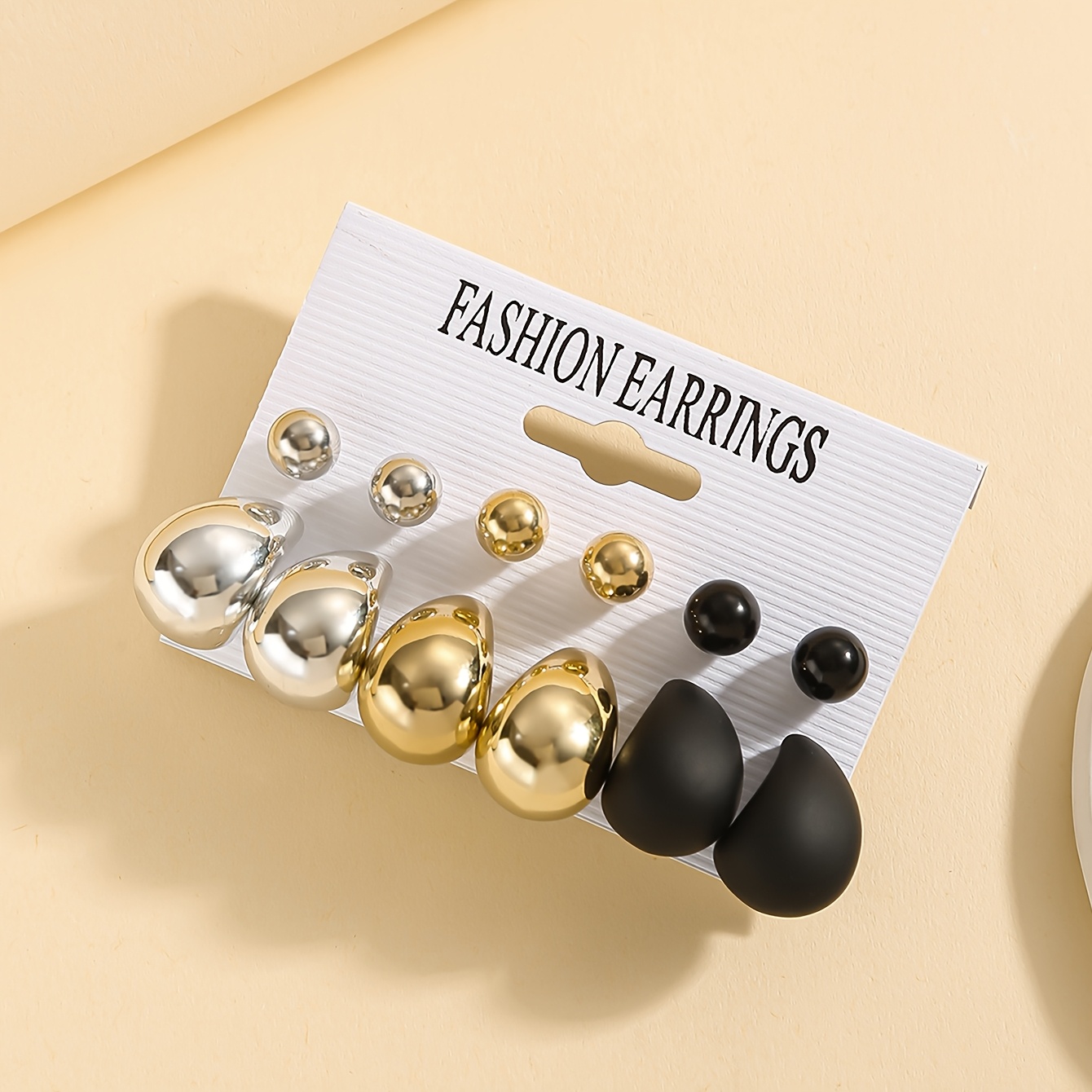 12pcs Classic Drops & Studs Earring Set for Women Golden & Resin
