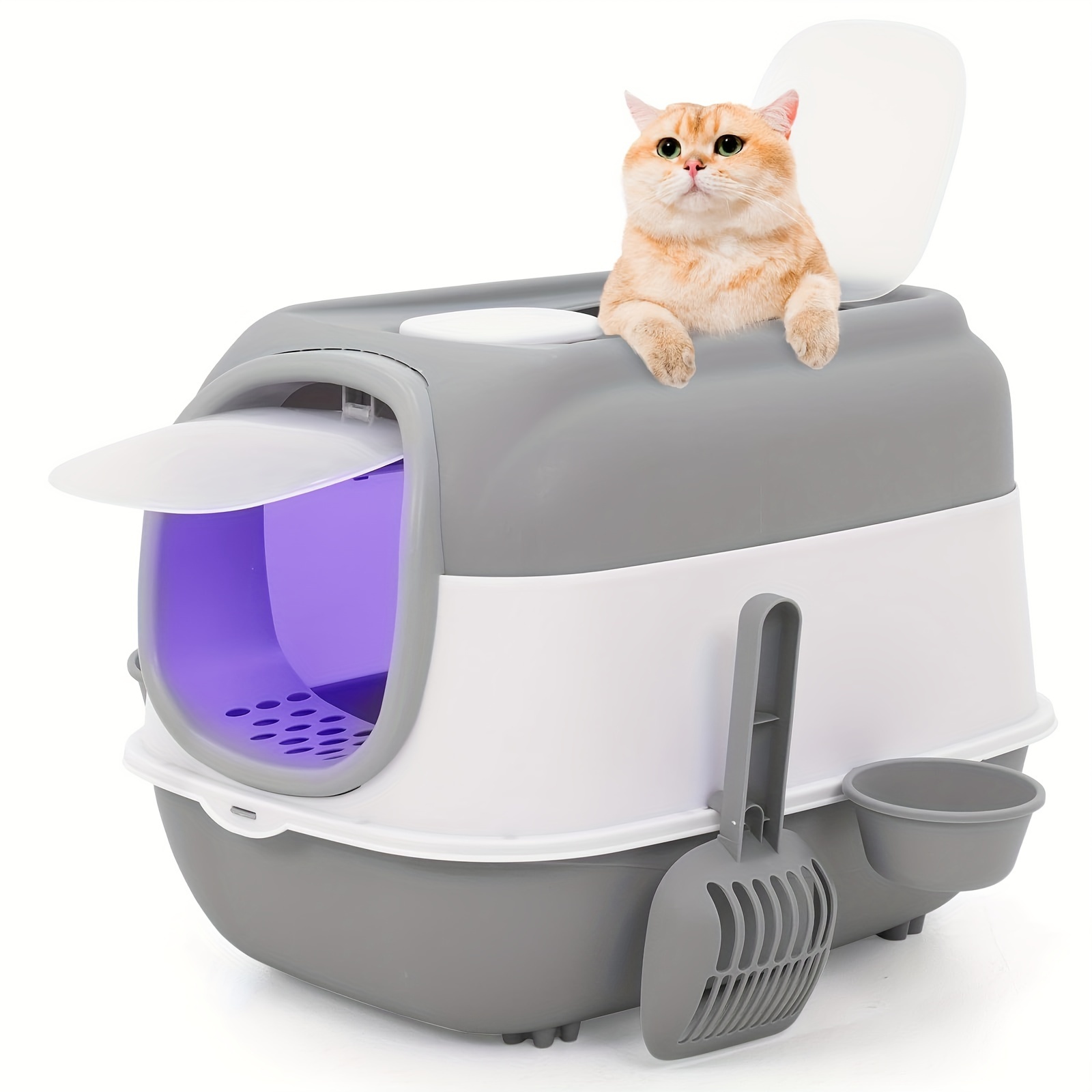 

Enclosed Top-entry Cat Litter Box With Uv Sterilization, Easy To Clean, Odor Control, Cat Litter Box With Litter Scoop And Tray