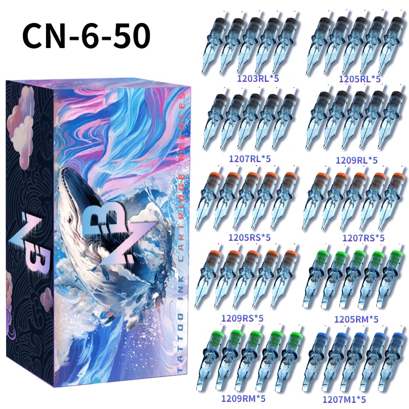 Image of 50pcs/set Tattoo Cartridge Needles, Rl/rs/rm/m1 4 Models, Sealed Mixed Standard Tattoo Needles, Stable And Smooth Ink Flow, Universal Tattoo Machines, Essential Tattoo Supplies For Tattoo Art Design