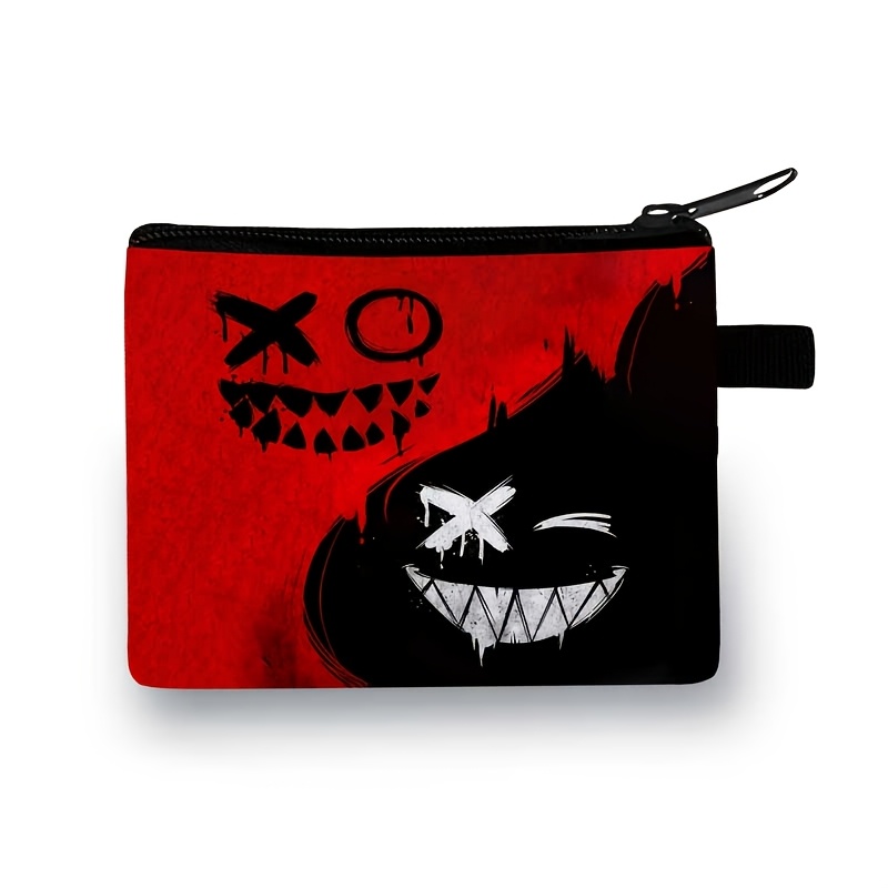 TEMU Petit portefeuille à imprimé graffiti de clown, porte-monnaie léger, pochette de rangement pour pièces et écouteurs, porte-cartes, trousse à