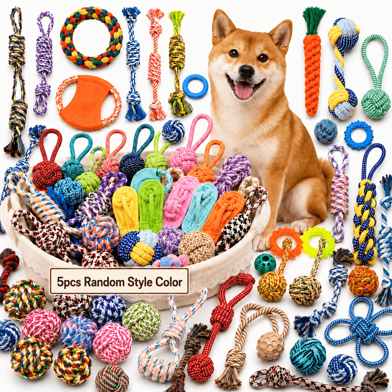 TEMU 5pcs/10pcs Pet Dog Chew Toy Set, Interactive Rope Knot With Spikes Durable Bite Resistant Interactive Rope Toy For Small To Medium Dogs,