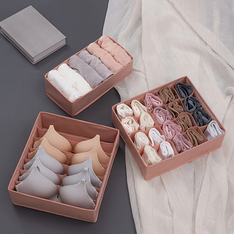 

Lot de 3 boîtes de rangement multifonctionnelles de grande capacité pour sous-vêtements et chaussettes, organisateur de tiroir pliable portable, rose et gris