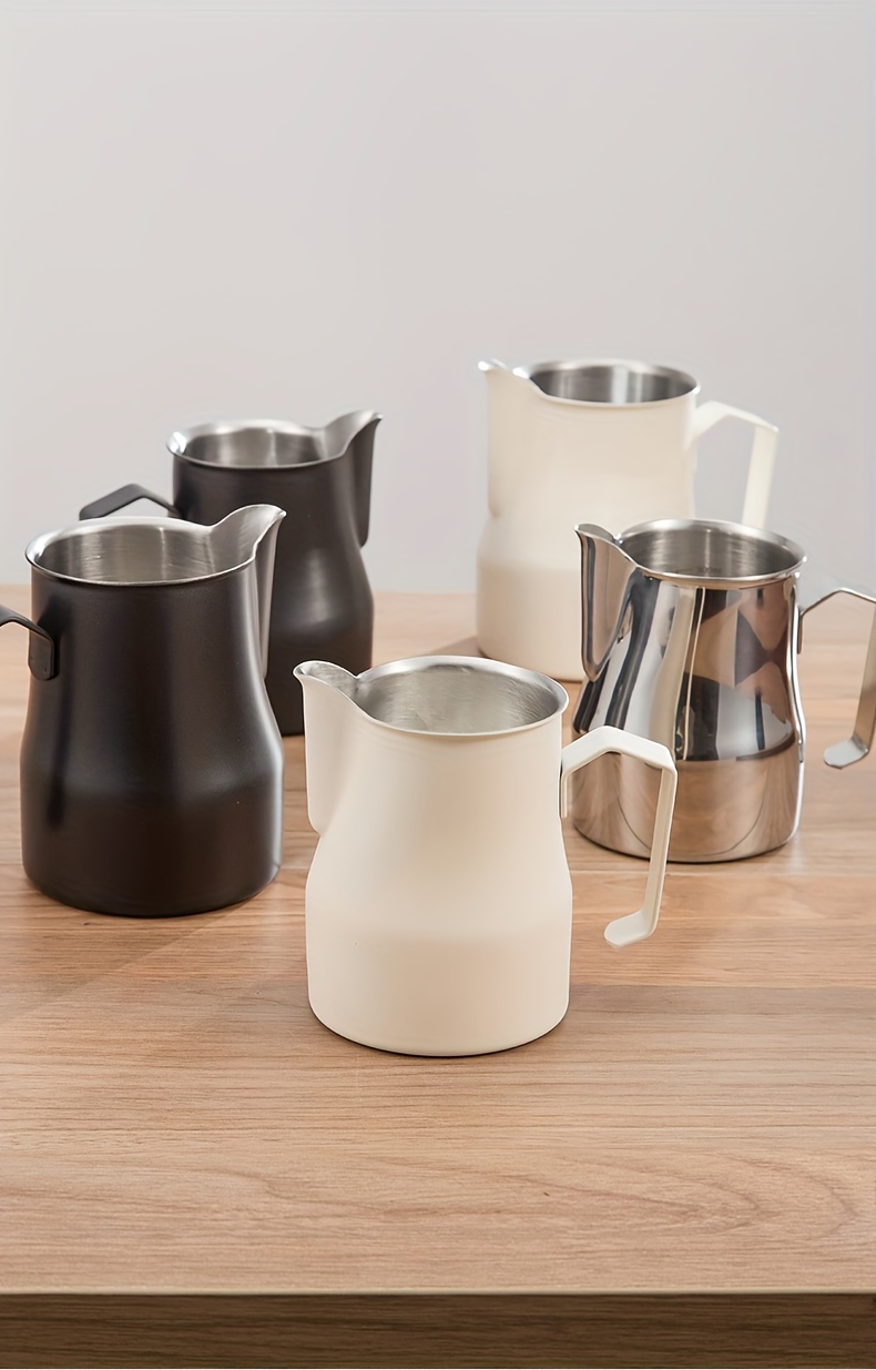 1pc   art cup latte art cylinder latte art tool made of 304 stainless steel milk jug milk frothing cup with pointed spout milk frothing canister white 480ml 700ml milk frothing canister black 304 steel latte art cup white details 3