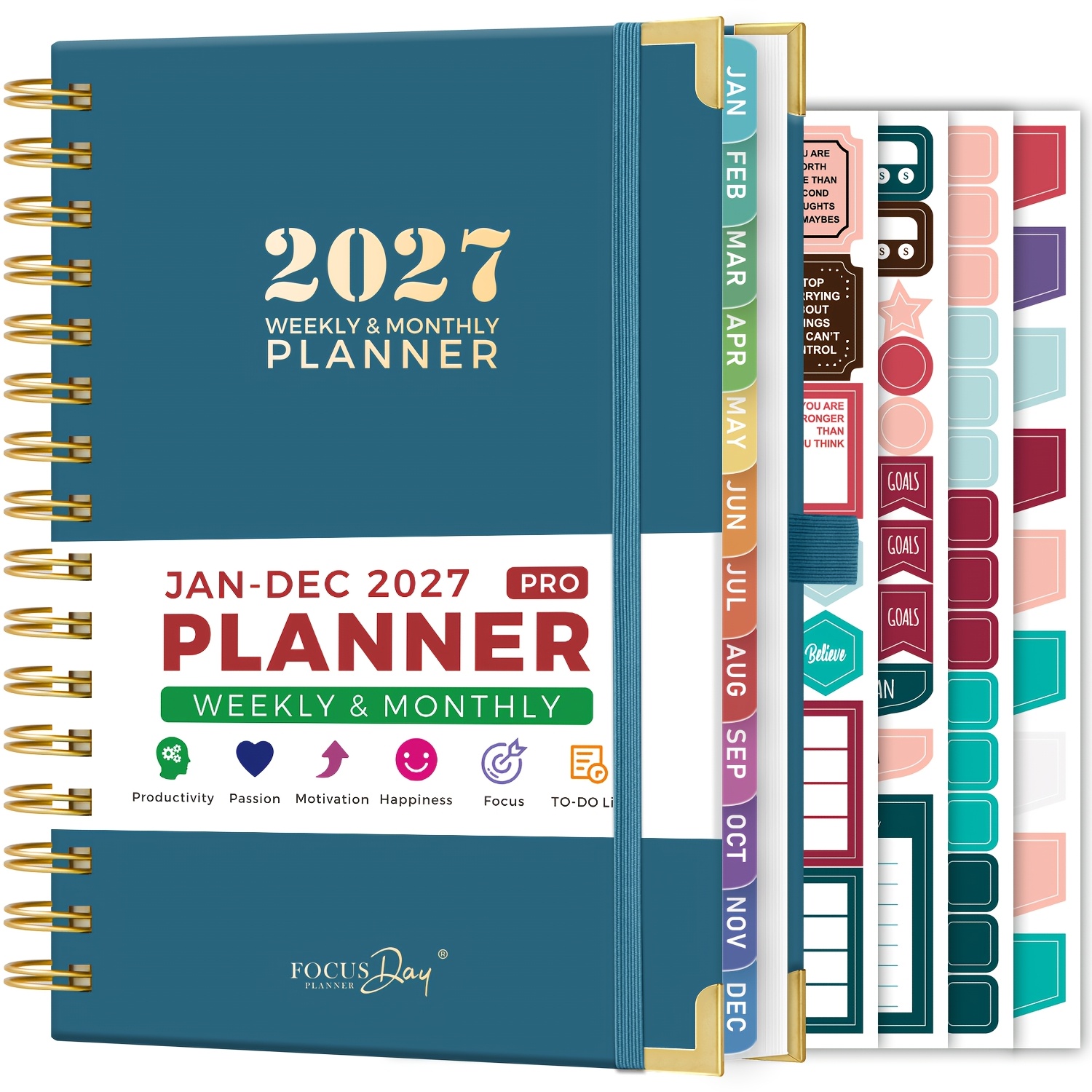 TEMU 2027 Planner Calendar, (jan 2027 - Dec 2027) Hardcover Weekly And Monthly Planner With Ruler And Stickers, Inner Pocket, 6.5" X 8.4", Spiral For