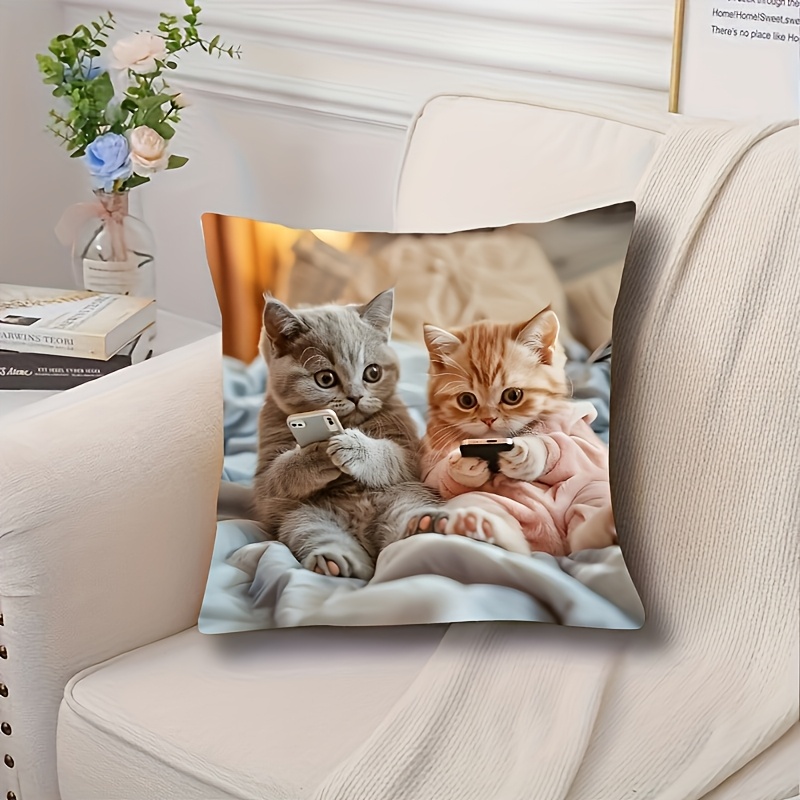 

Cat Pattern Throw Pillow Cover 17.7"x17.7" - Soft & Comfortable Polyester, Machine Washable, Zip Closure - Perfect Gift For Cat Lovers, Home & Bedroom Decor