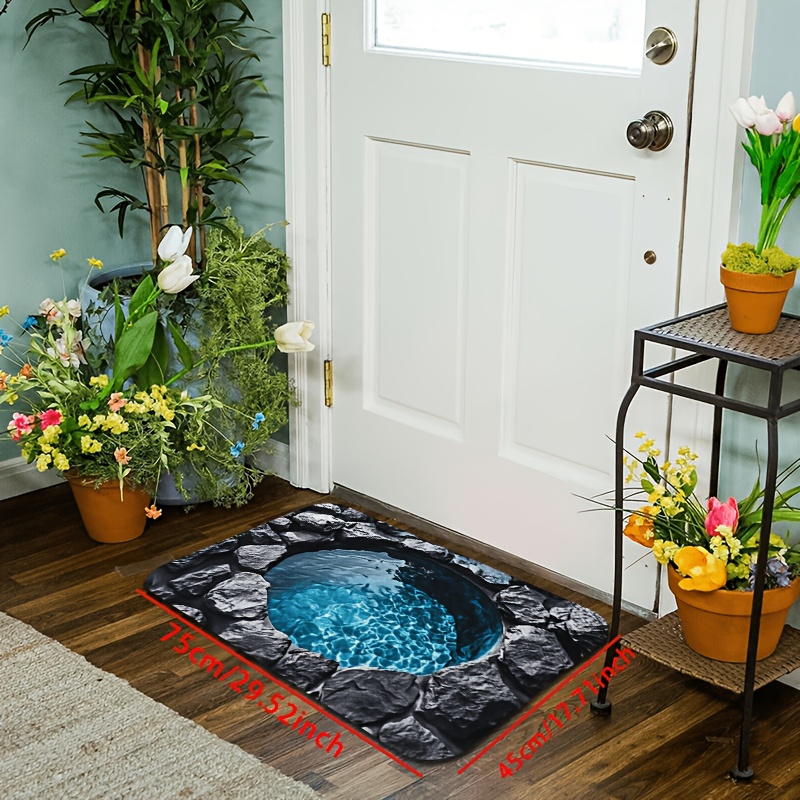 TEMU 2d Flat, 1pc Rock-surrounded Clear Water Pond Scene Doormat, Guests With Natural Scenery At The Entrance, Suitable For Doorways, Made Of Soft