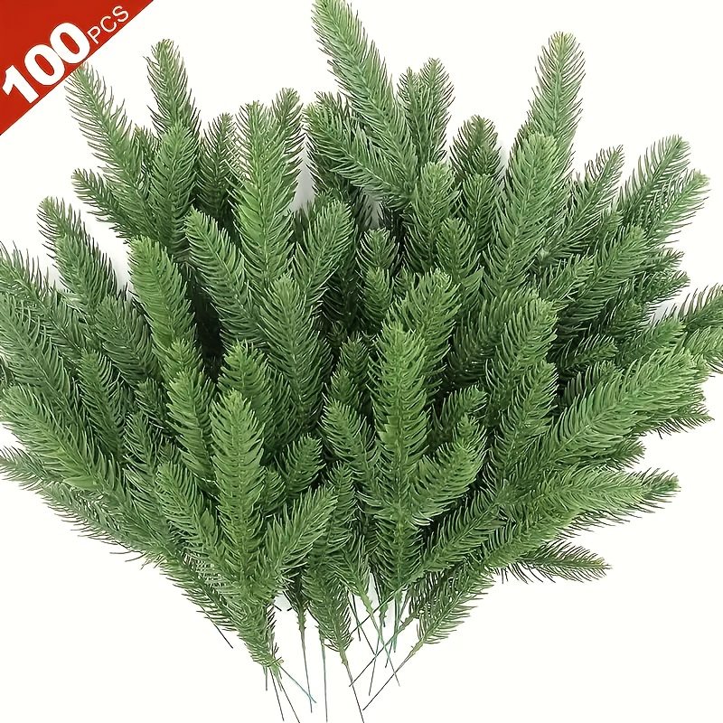 Image of 100pcs Of 26.92 Cm Realistic Pine Branches - Flexible, Natural , Suitable For Weddings, Bedrooms, And - Perfect For Christmas Tree Decoration, 3d Panorama, Christmas, Winter Scenes