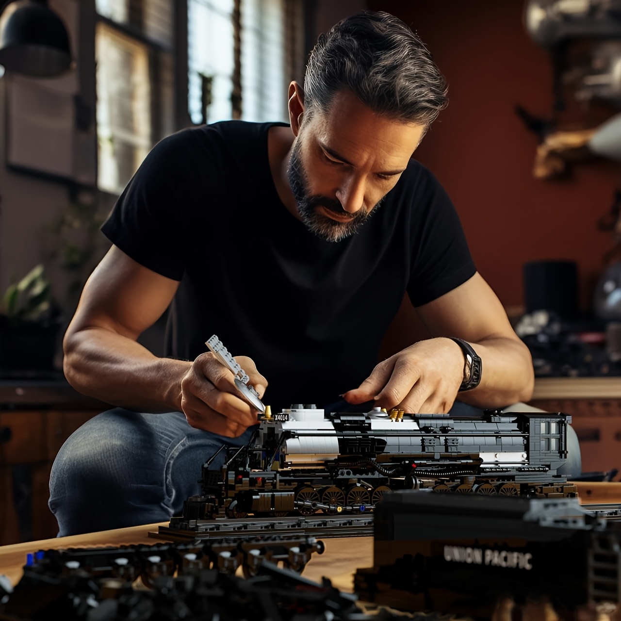 1608pcs BigBoy Locomotive, Articulated Steam Locomotive Building Block Set, Legendary Steam Train Display Kit For Gift Giving, Collectible Steam Locomotive Display Kit