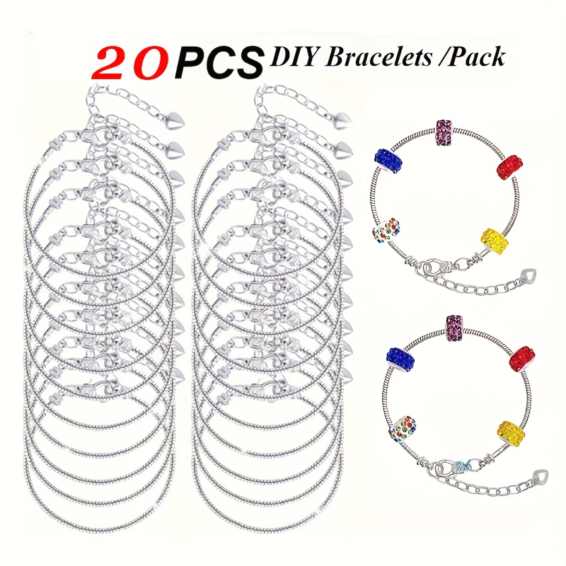 TEMU Set Of 20pcs Of Stylish Snake Chain Bracelets For Women, Featuring Adjustable Designs -themed Lobster Clasp Pendants And Extension Chains, Perfect For Jewelry Crafting