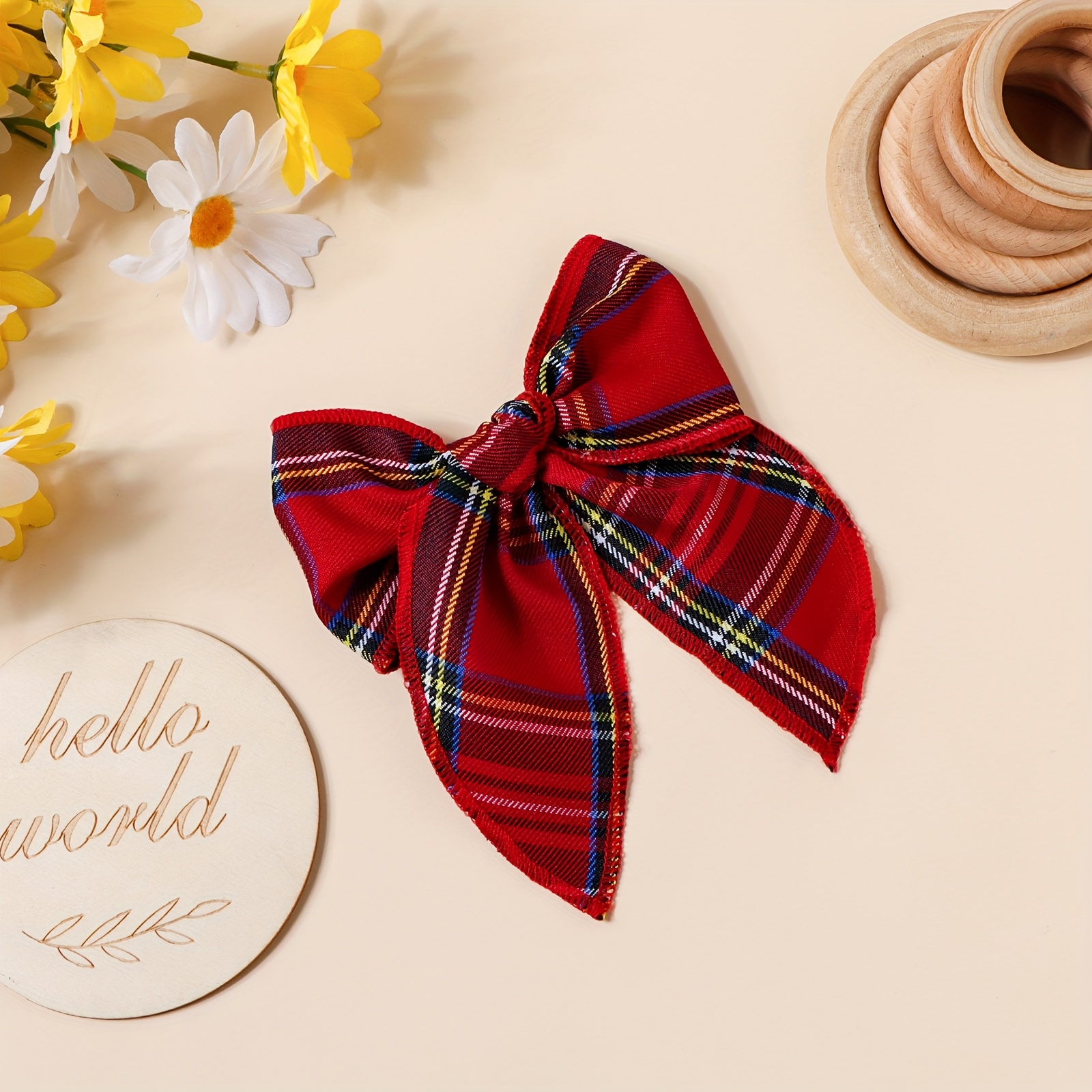 Image of Christmas Style Grid Bow Hair Clip Ponytail Hairpin Party Headpiece Hair Additions Wholesale Gift