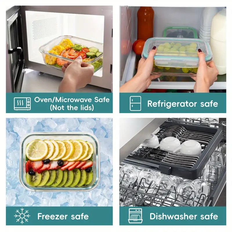 5 pack 30oz glass food storage containers with leak proof locking lids airtight bpa free meal prep containers microwave oven freezer dishwasher safe stackable space saving design for lunch office Product details 2