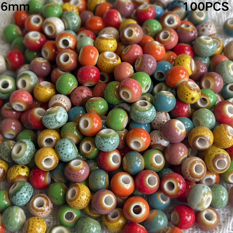 100pcs 6mm Bohemian Style Multicolor Glazed Ceramic Beads - Making Supplies
