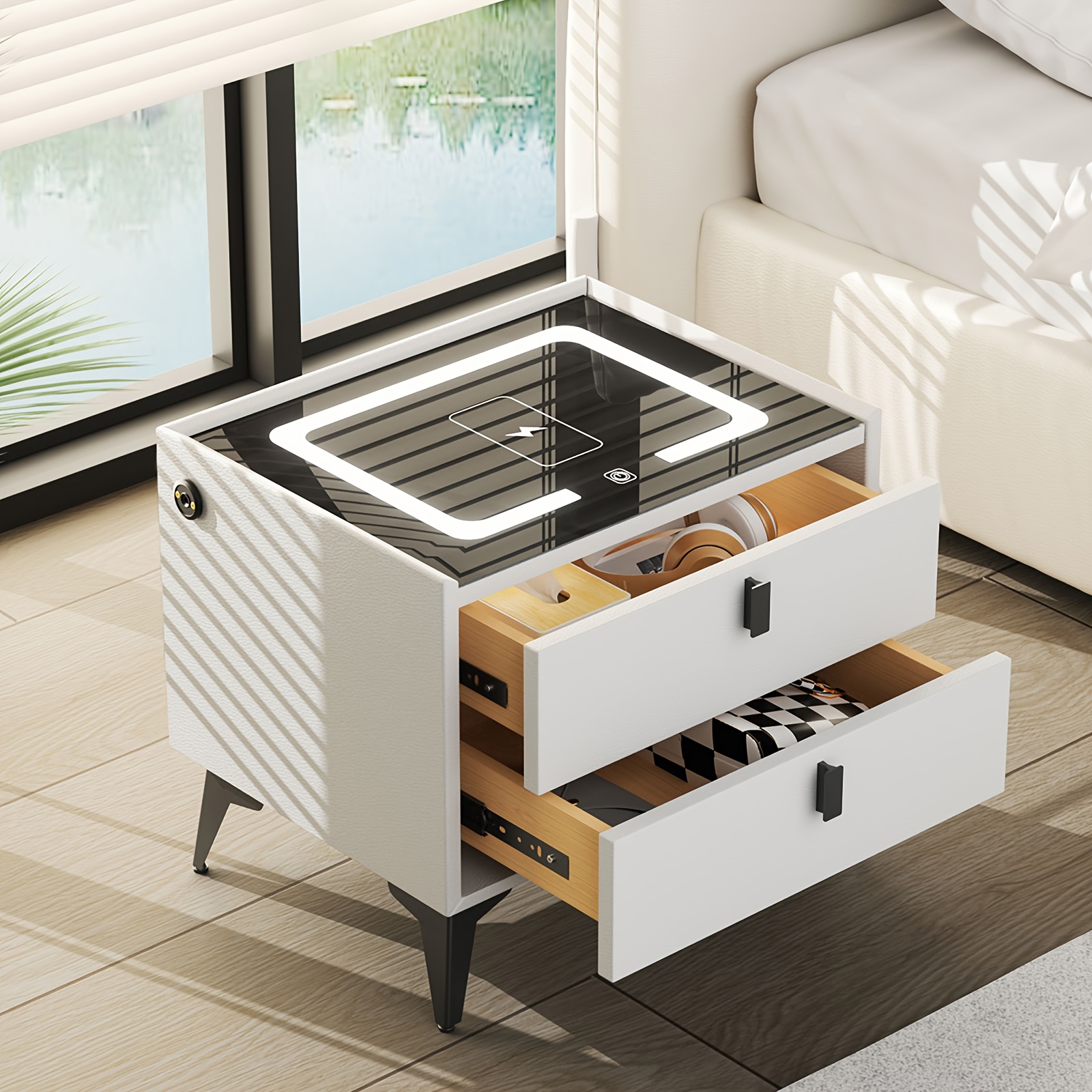 Drawers End Table Wireless Charging Smart Nightstand Wireless