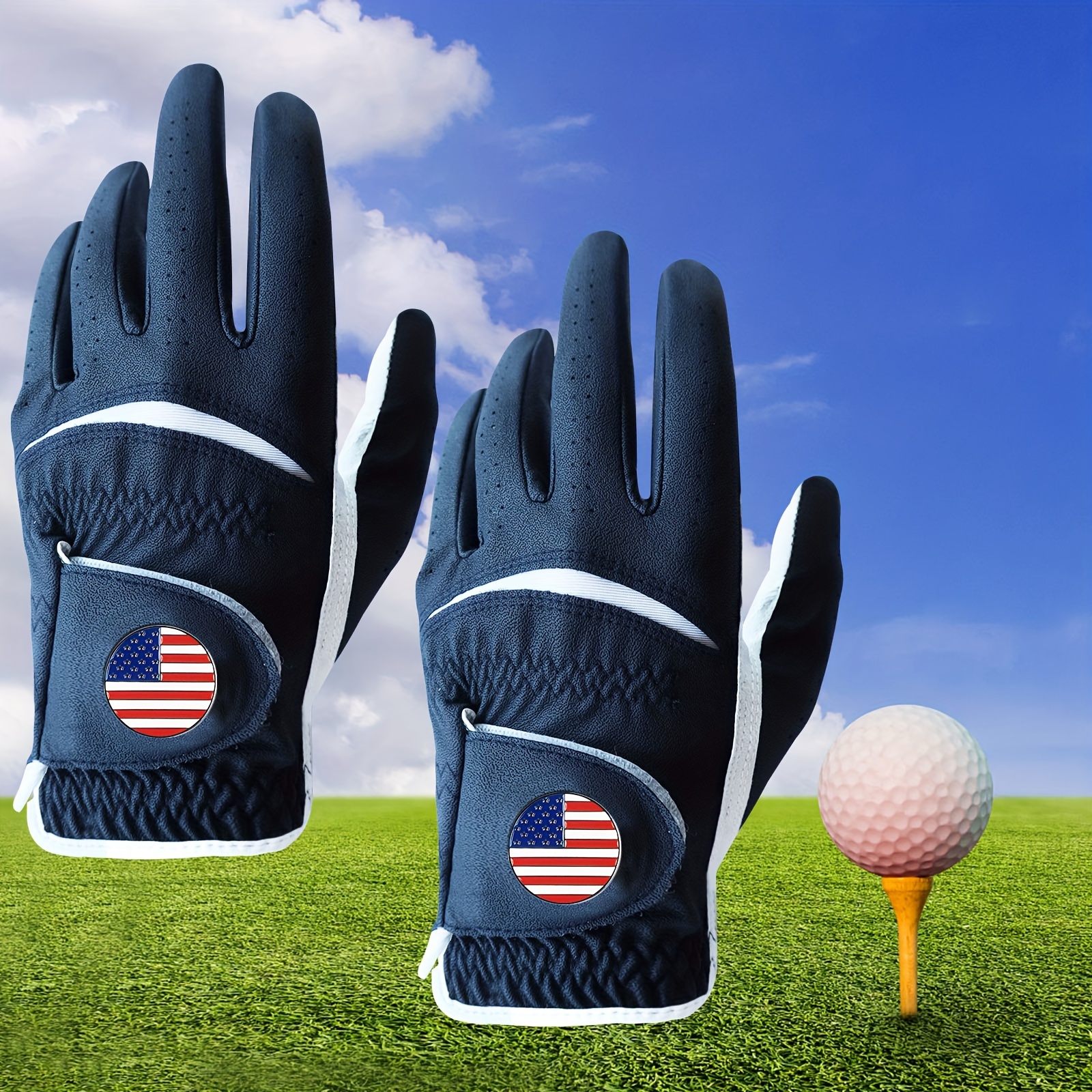 

2pcs Golf Gloves For Men, Left Right Hand, Faux Leather Wear Resistant Gloves With Ball Marker