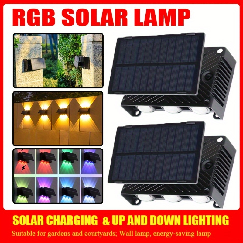 

1 Pack 6led Up And Down Glow Wall Light, Solar Exterior Wall Lamp, Household Warm Light, Garden Wall Lamp, Outdoor Rgb Solar Lamp, Waterproof And Energy-saving Lamp