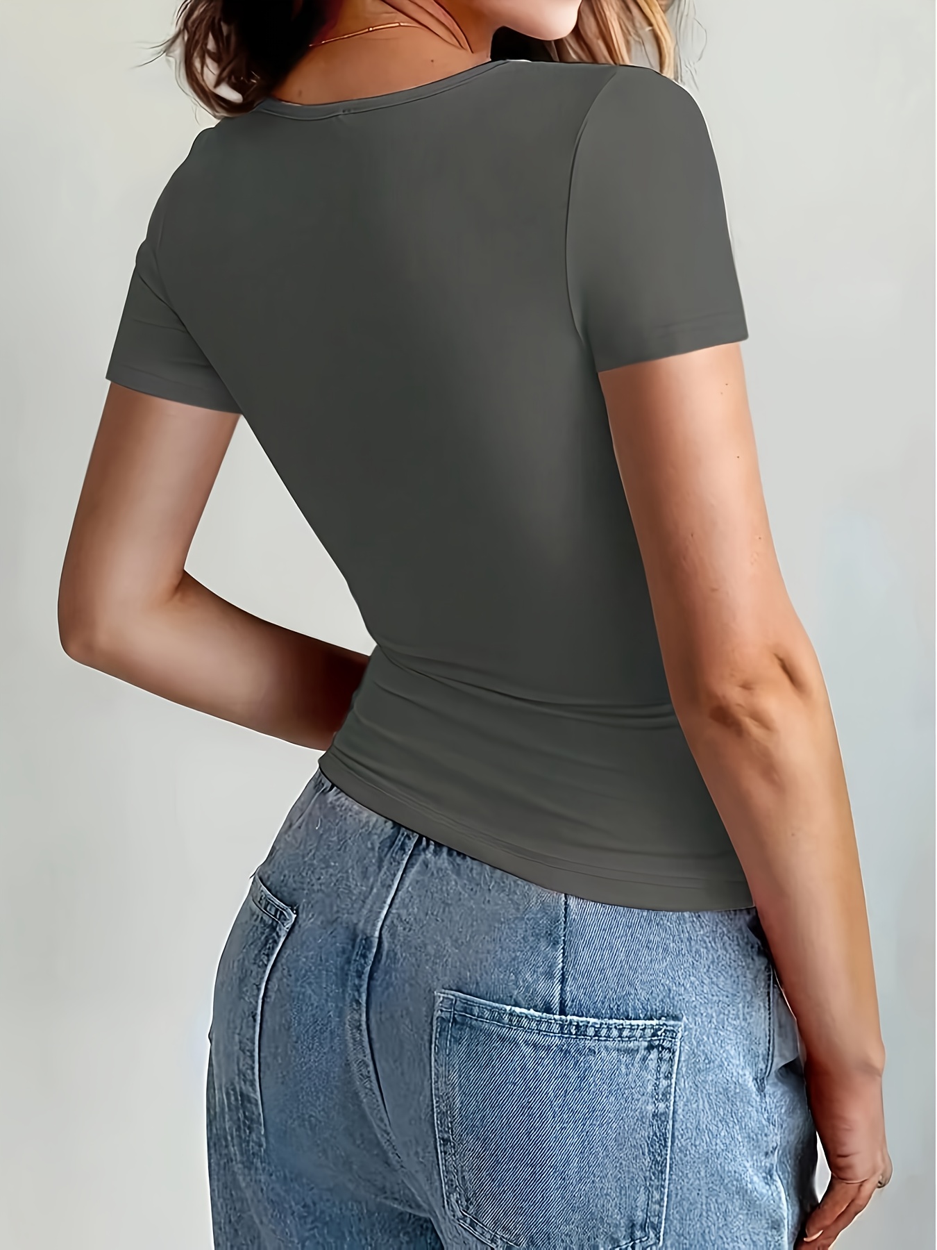 Women'S Y2K Crew Neck Short Sleeve Short Length Polyester T-Shirt, Solid Color, Slight Stretch, Knit Fabric, 180g/m?, No Belt, Pullovers Placket, No Chest Pad, Skinny Fit, for Daily Wear, Summer, School Return