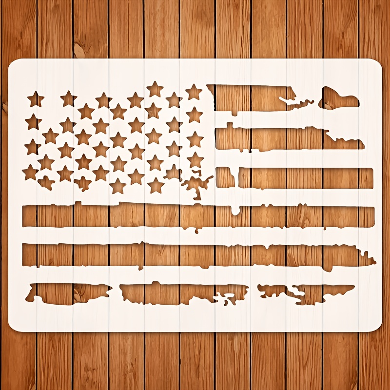TEMU 8.27 X 11.7-inch Retro Distressed Style American Flag Hollow Painting Template, Featuring Patriotic Stars And , Reusable, Suitable For Signs,
