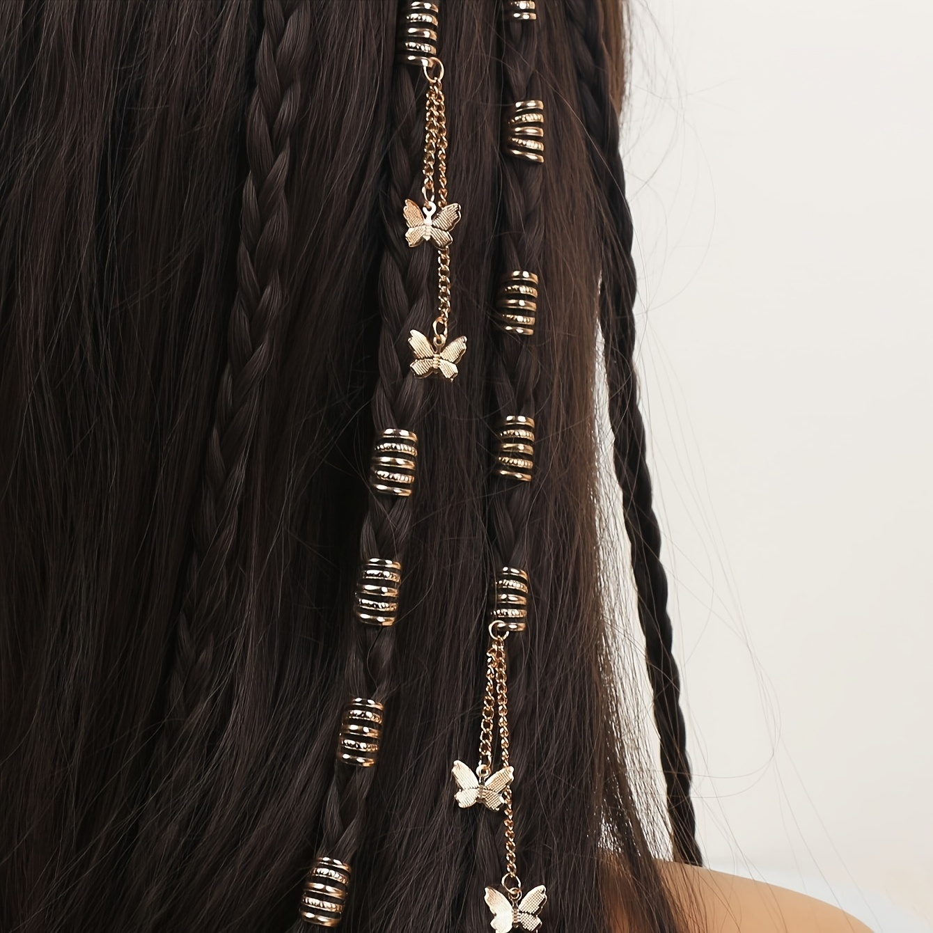 12pcs Hippie Style Tassel Hair Beads and Rings Golden-Tone Metal Hair  Jewelry with Intricate Hollow-Out Design for