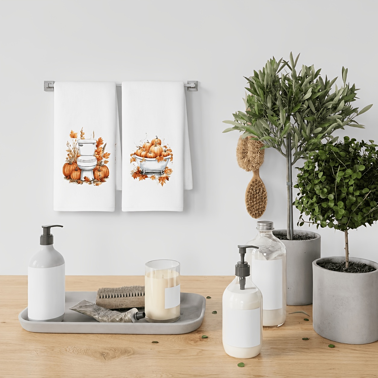 TEMU Lot de 2 serviettes rustiques avec imprimé citrouille et feuille d'érable, torchons et essuie-mains, serviettes de décoration de moderne, cadeau