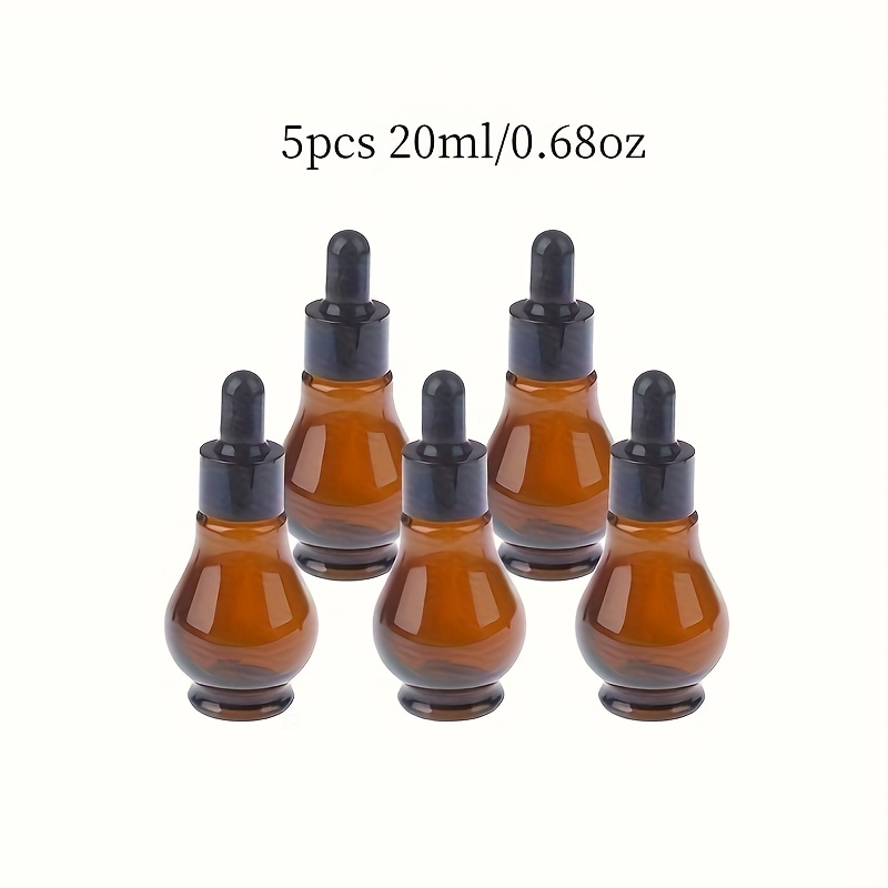 Image of 5pcs 10ml/20ml/30ml Capacity Amber Glass Droppers, 0.34oz/0.68oz/1.01oz Gourd-shaped Essential Oil Perfume Portioning Bottles, With Glass Droppers, Liquid Dispensers, Portable Travel Accessories
