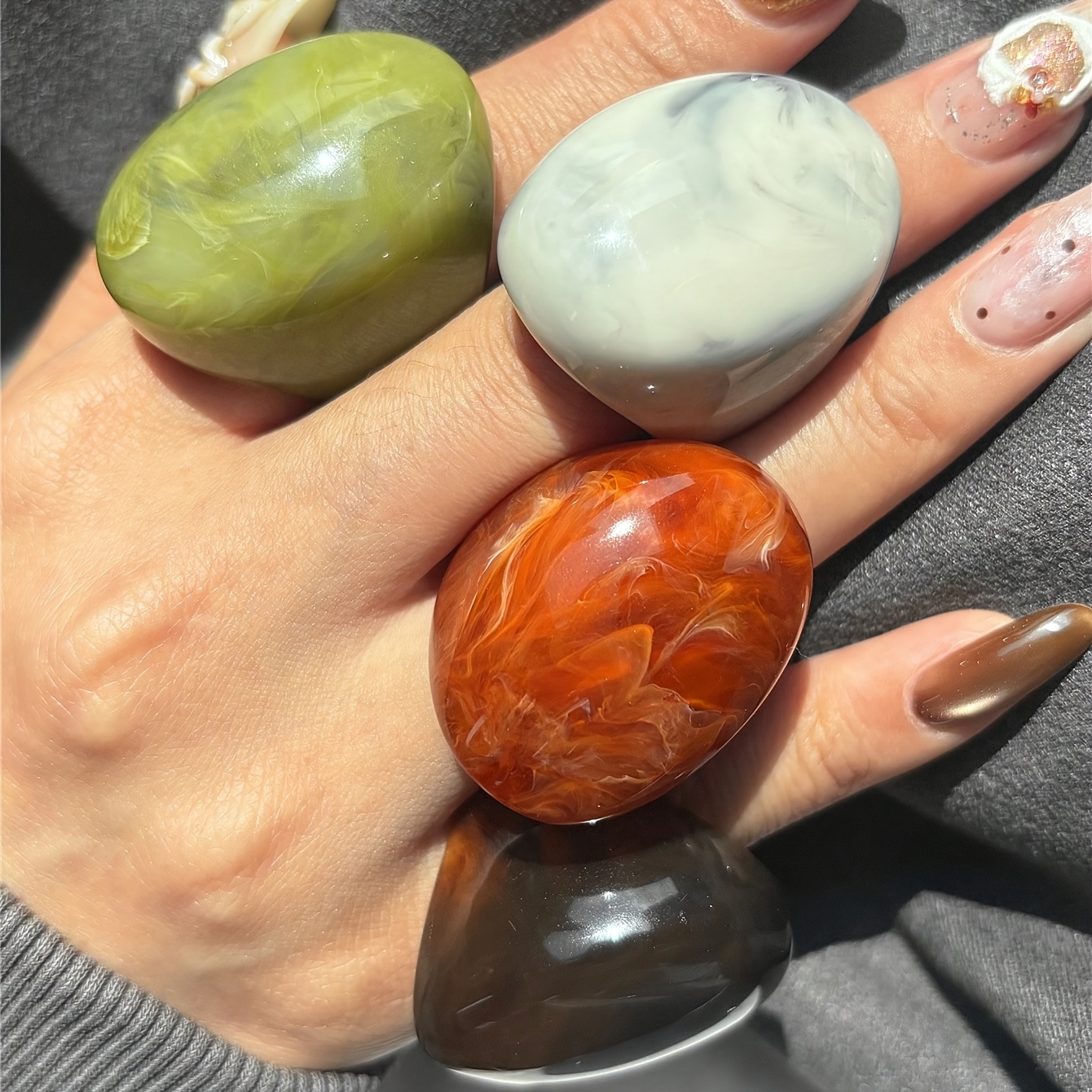 TEMU Vintage Geometric Minimalist Resin Rings, Colorful Oversized Oval Rings Jewelry Additions Suitable For Women' Wear, Festivals And Parties