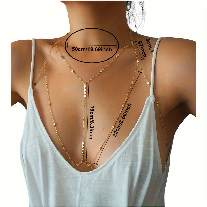 Golden Sequin Coin T Strap Body Chain for Women