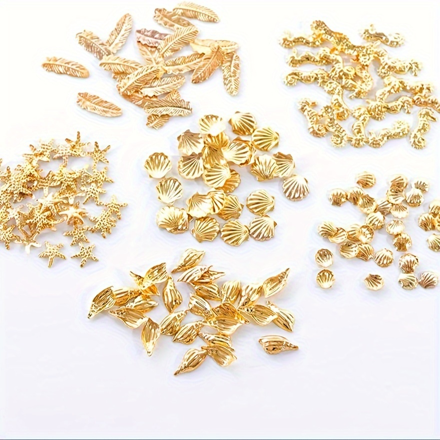

200/500pcs Ocean Themed Resin Fillers Nail Art Decoration Shell Starfish Seashell Alloy & Brass Supplies Solid 3d Sea Series Metal Filler Charms For Nail Art Jewelry Making Craft Nail Rivet Studs