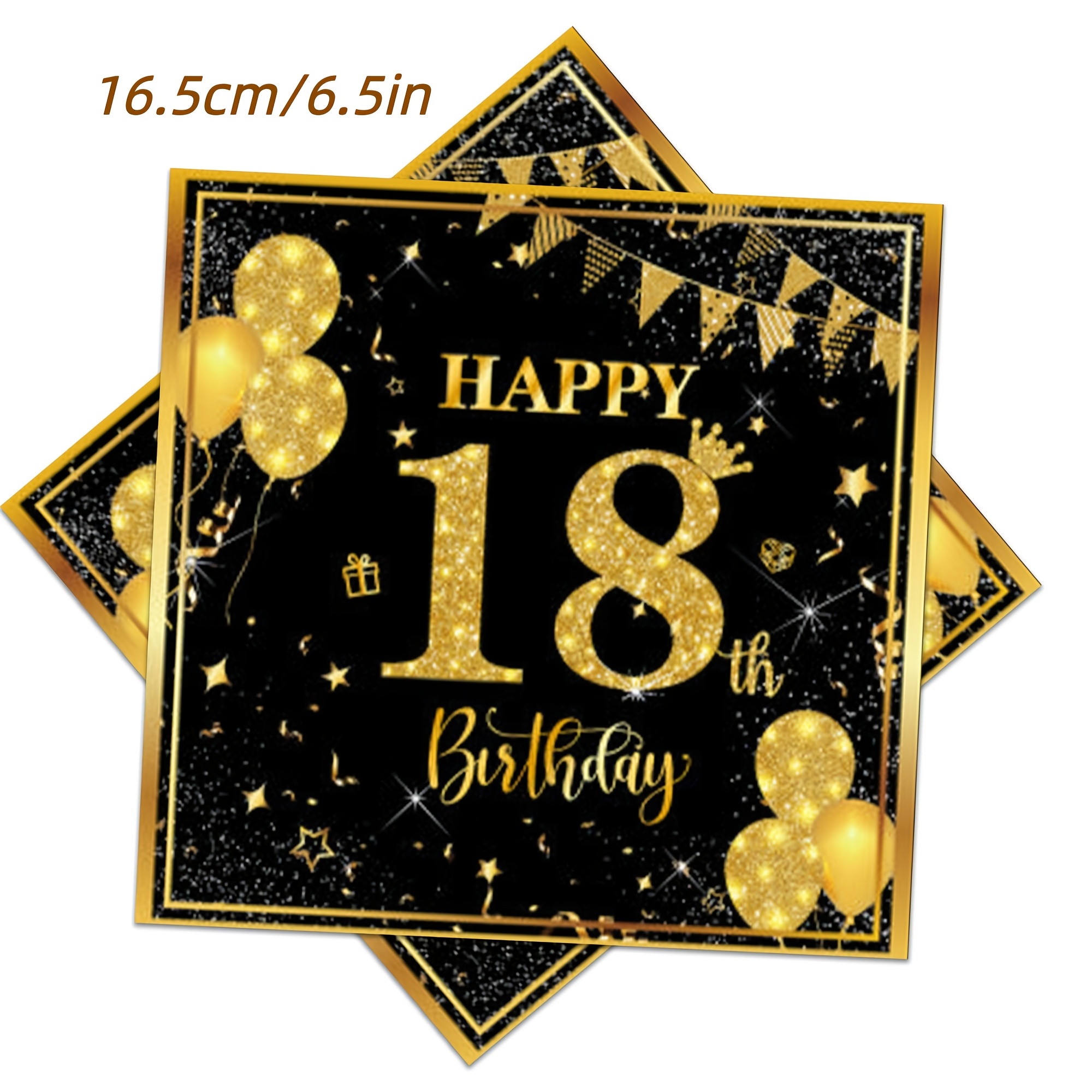 TEMU 20pcs, 30pcs, 50pcs 18e Anniversaire Fête Mouchoirs en Papier 6.5-Inch Étincelant Ballon Couronne Étoile Imprimé Serviettes de Table à Dîner 18e