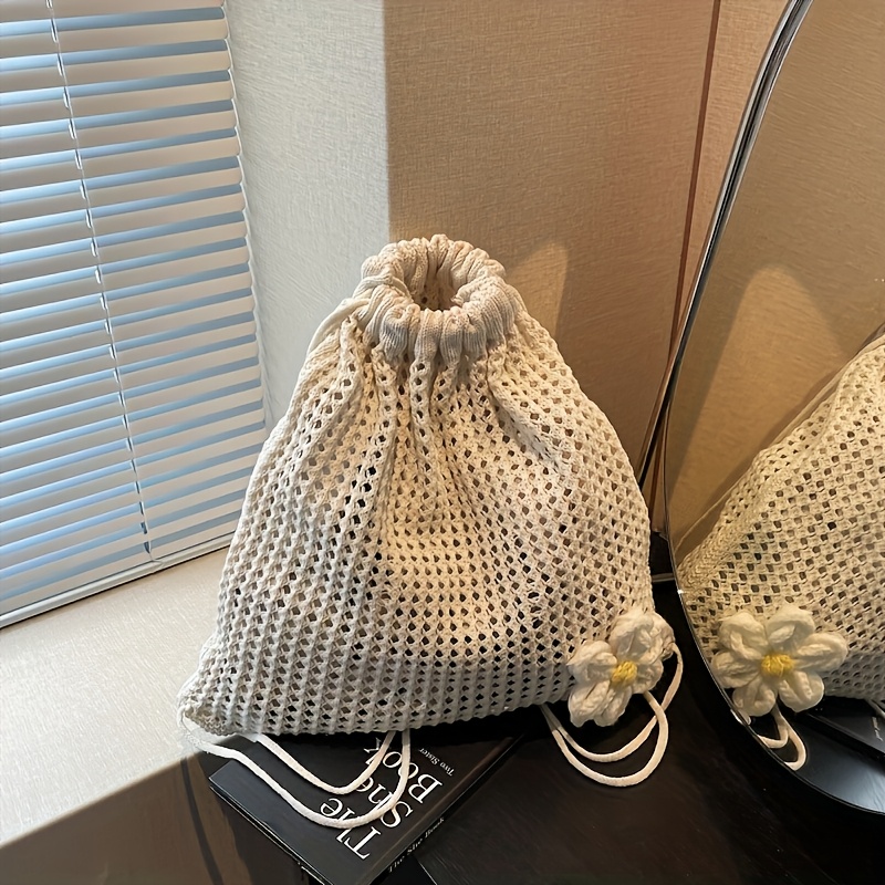 TEMU Mochila casual de mujer tejida de gran capacidad con calados a , bolso de playa de con calados para la del mar