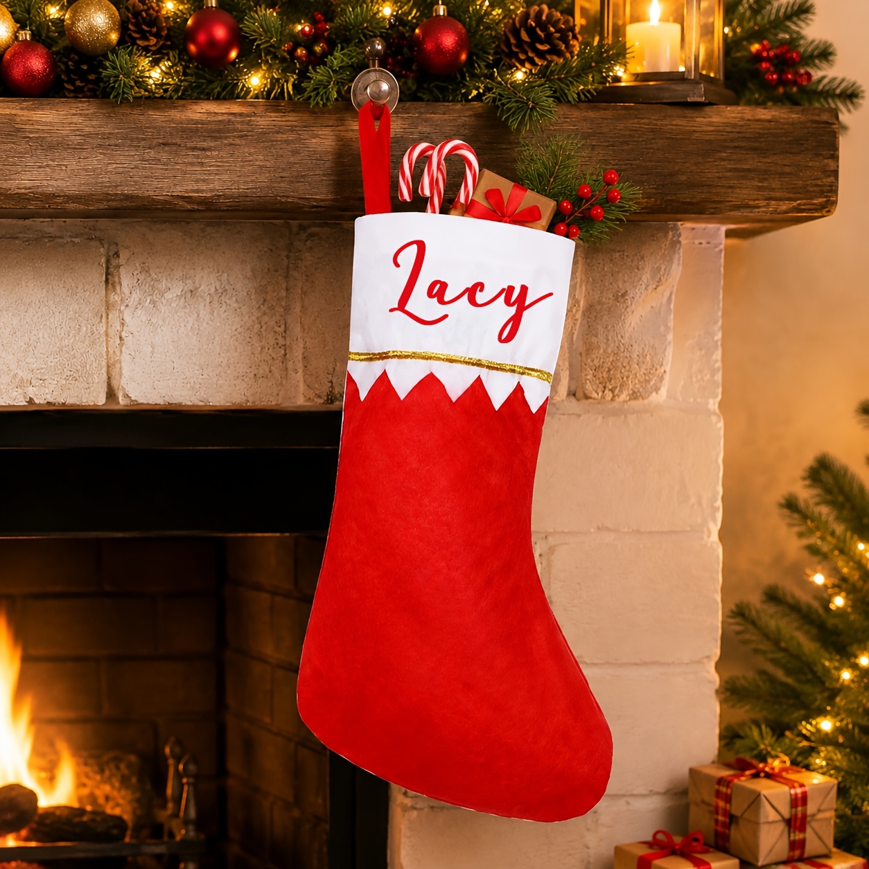 TEMU 1/3pcs Custom Name Christmas Decorative Socks, Personalized Large Christmas Socks, Family Holiday Decorative Gifts, Christmas Tree Decorations,